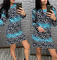 Женское мини платье с геометрическим принтом двуцветное 42, Голубой