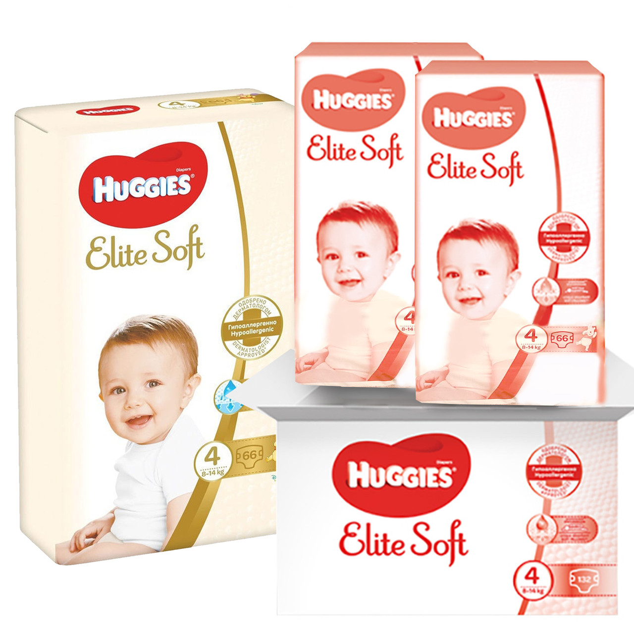 Подгузники Huggies Elite Soft 4 Хаггис элит софт ( 66 шт / 8-14 кг) c Мегабокса - фото 1 - id-p1182778398