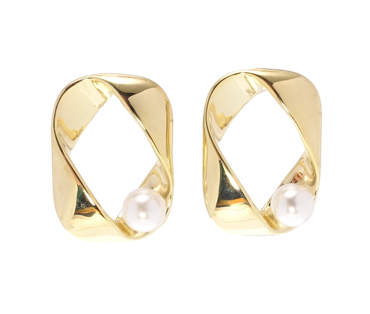 Сережки Xuping QQMM Позолота 14K пусети "Фігурні з перлинами" на один бік