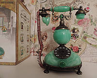 Зажигалка "Малахитовый ретро телефон" - газовая пьезо. Настольная, сувенирная, подарочная.