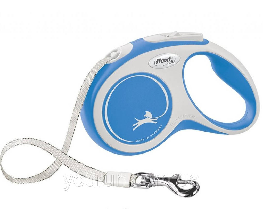Flexi New Comfort XS - поводок-рулетка для кішок і собак до 12 кг, стрічка, 3 м Синій