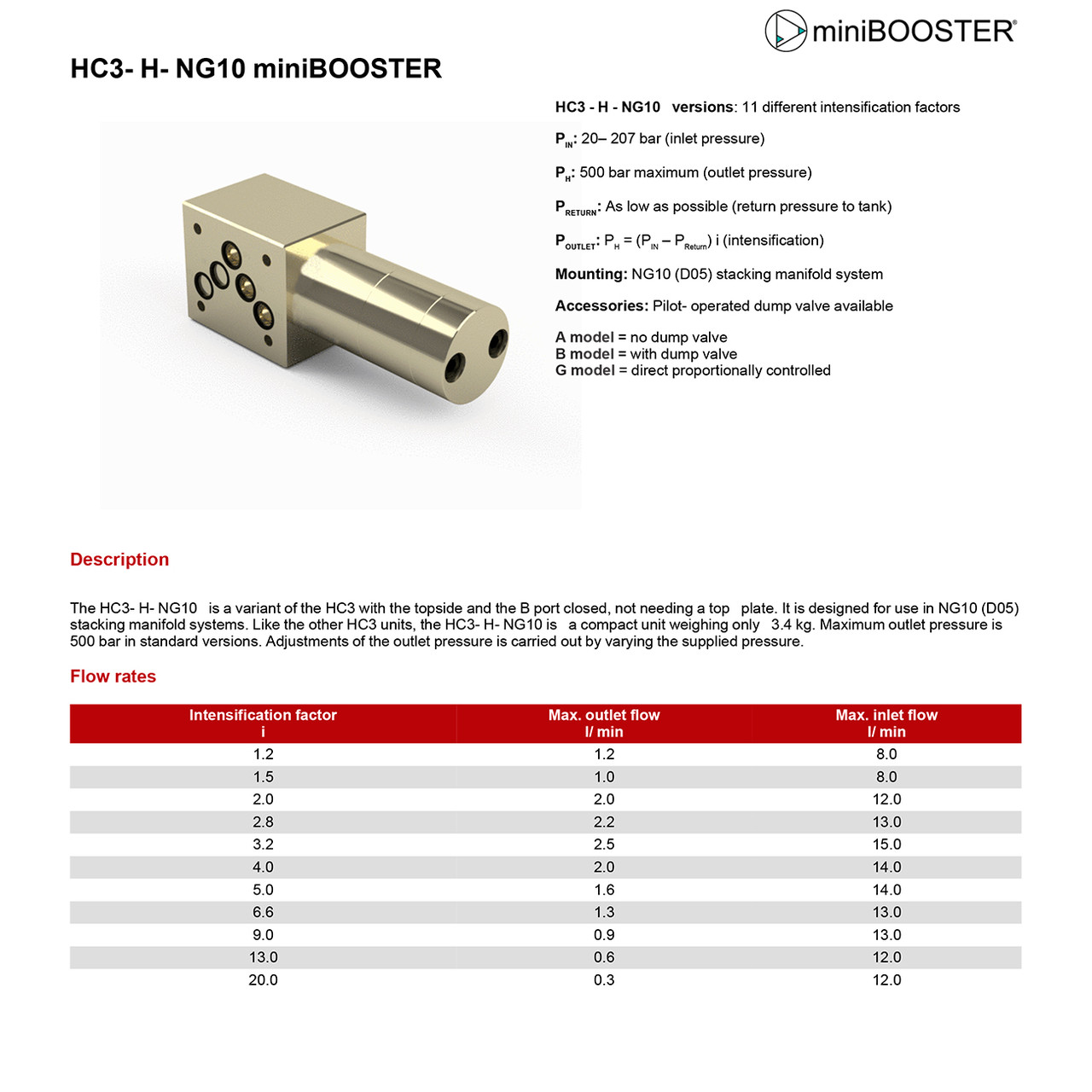 Мультипликатор давления масляный miniBOOSTER HC3-H-NG10 - фото 2 - id-p1542848146