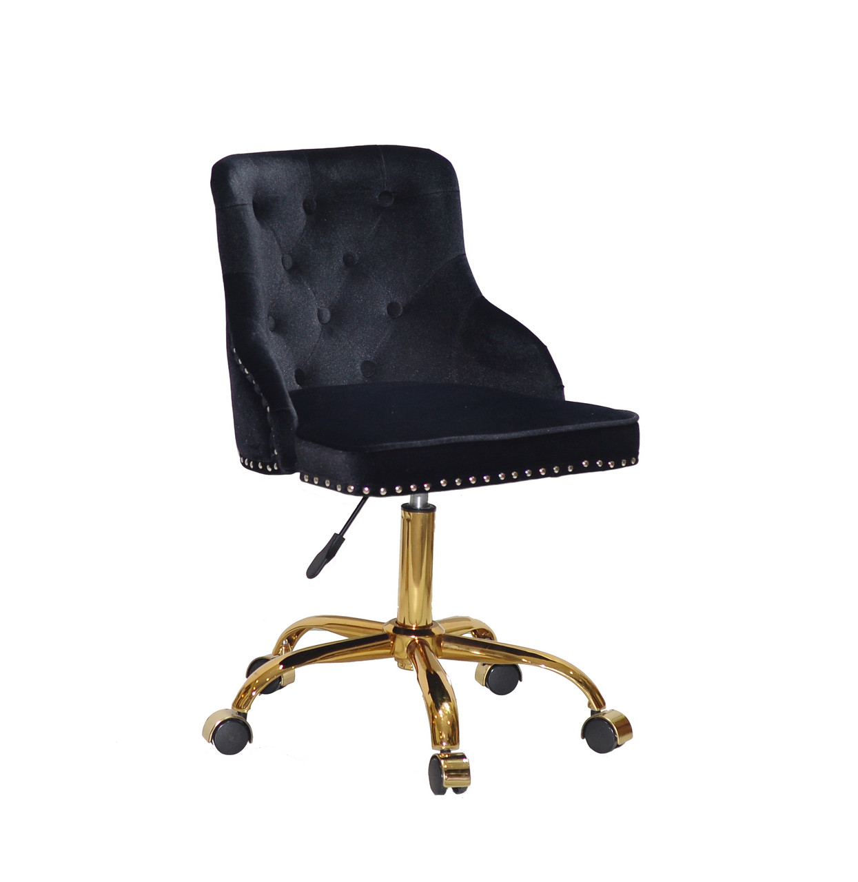 Стілець Олімп чорний оксамит OLIMP GD - Office на золотий хрестовині з колесами, фото 1