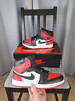 Кроссовки женские Nike Air Jordan 1 Retro Mid Black Red черные с красым Кроссы Найк Аир Джордан 1 Ретро