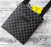 Мужская сумка Louis Vuitton серая, из эко-кожи, брендовая планшетка Louis Vuitton, мужской клатч на ремне