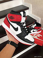 Кроссовки мужские Nike Air Jordan черные с белым / красным высокие мужские кроссовки Найк Аир Джордан