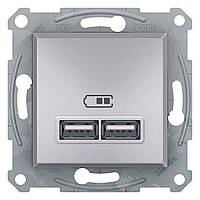 Розетка двойная 2-я USB алюминий Schneider Asfora EPH2700261