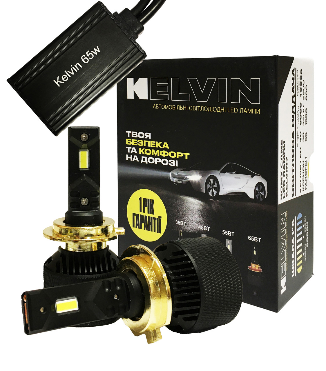 Світлодіодні автолампи H7 LED Kelvin 65W 8000Lm 6000K з обманкою Гарантія