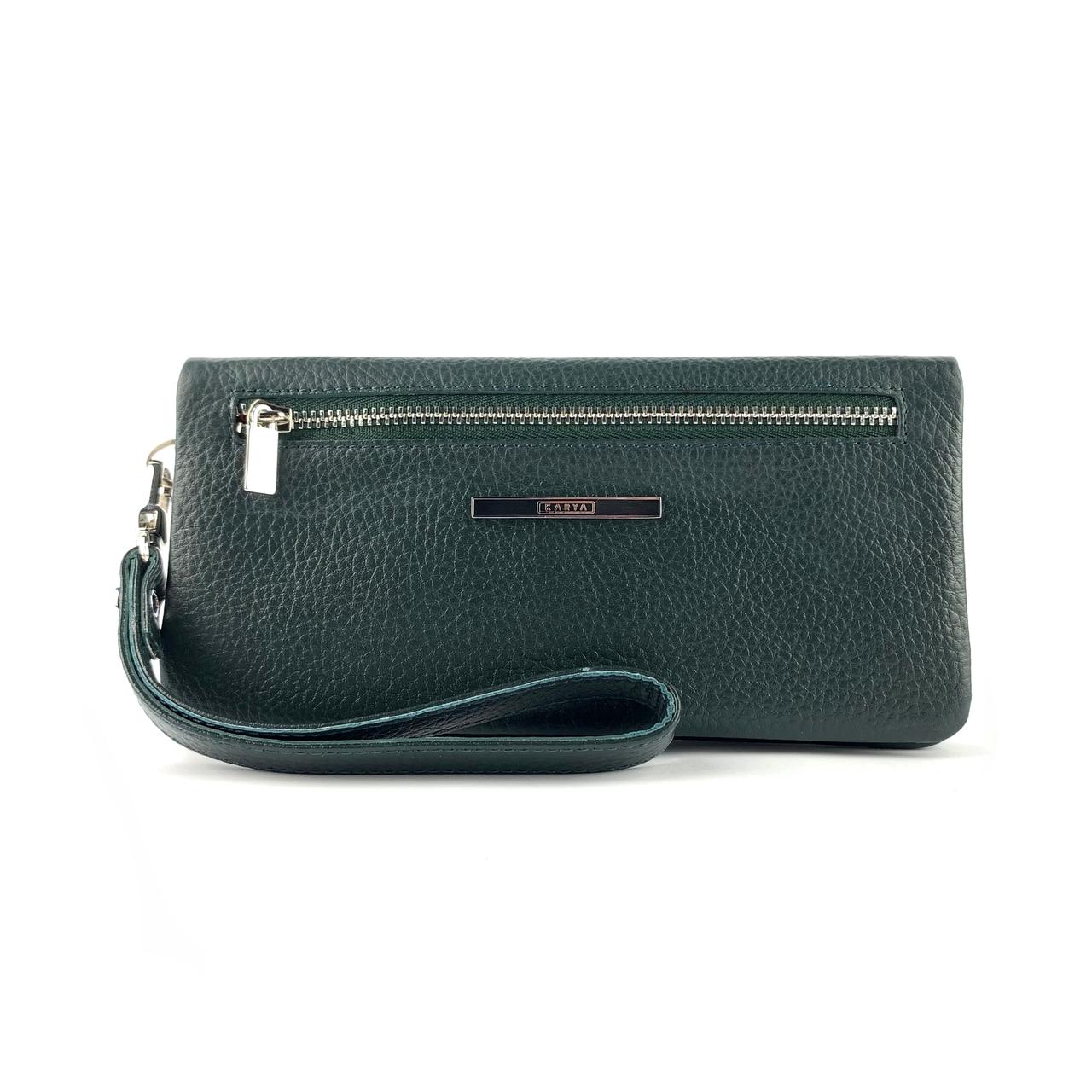 Шкіряний жіночий гаманець-клатч Karya 1201-030 зелений, фото 1