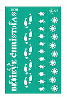 Багаторазовий клейовий бордюрний трафарет "Новорічні мотиви", новий рік/дощ, 13*20 см, No3030