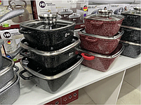 Набір квадратних каструль-казанів 6 предметів Higher Kitchen HK 302 Чорний граніт Німеччина, фото 10