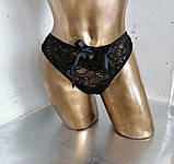 Мереживні жіночі стринги з атласним бантом 44-48р 5 кольорів, фото 2