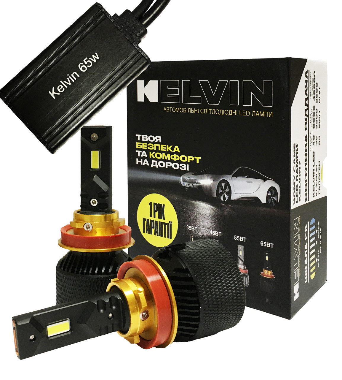 Led лампи авто h11 Kelvin 65W 8000Lm 6000K c обманкою Гарантія