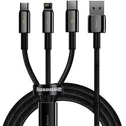 Кабель 3в1 з підтримкою швидкої зарядки MicroUSB+TypeC+Lightning 3-in-1 BASEUS |1.5M, 3.5A| Чорний (CAMLTWJ-01)