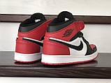 Чоловічі кросівки Nike Air Jordan шкіряні високі повсякденні чорні білі червоні, фото 4