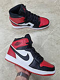 Чоловічі кросівки Nike Air Jordan шкіряні високі повсякденні чорні білі червоні, фото 3