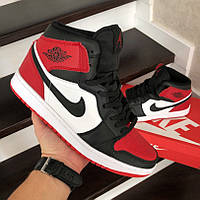 Мужские кроссовки Nike Air Jordan кожаные высокие повседневные черные белые красные