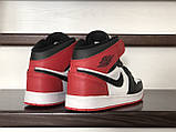 Чоловічі кросівки Nike Air Jordan шкіряні стильні молодіжні чорні білі червоні, фото 4