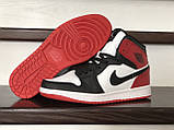 Чоловічі кросівки Nike Air Jordan шкіряні стильні молодіжні чорні білі червоні, фото 5