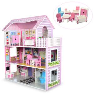 Дерев'яна іграшка Будиночок MD 1204 для ляльки, 3 поверхи, меблі, 62-26-12 см., фото 1