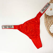 Трусики стрінги зі стразами Victoria Secret Very Sexy Logo Shine Strap Thong Panty (Репліка) Червоний, L (93-100 см)