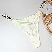 Трусики стрінги зі стразами Victoria Secret Very Sexy Logo Shine Strap Thong Panty (Репліка) Білий