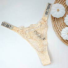 Мереживні трусики стрінги зі стразами Victoria Secret Very Sexy Logo Shine Strap Thong Panty (Репліка)