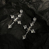 Сріблясті сережки цвяшки у вигляді хрестів з камінцями