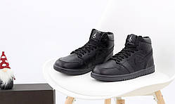 Зимові шкіряні чоловічі кросівки з хутром N*ke Air Force/Lois Vuitton "Чорний"р.42