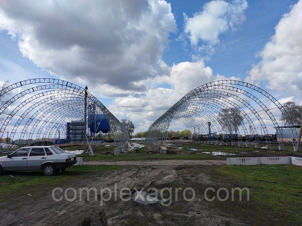 Монтаж аркового анкара. Будівництво ангарів. Полукруглі ангари.Склади