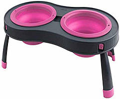 Містка подвійна на складній підставці для собак і котів Dexas Double Elevated Feed Feeder (Дексас Дабл Фідер) LARGE 600 мл - 21,6 х 41,3 х 3,8 см, Рожевий