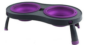 Містка подвійна на складній підставці для собак і котів Dexas Double Elevated Feed Feeder (Дексас Дабл Фідер) LARGE 600 мл - 21,6 х 41,3 х 3,8 см, Фіолетовий