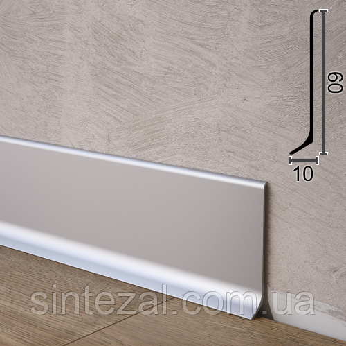 Плоский алюмінієвий плінтус для підлоги Sintezal P-60, 60х10х2500мм. Анодований