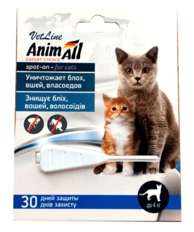Фото - Ліки й вітаміни AnimAll Капли для кошек и собак до 4 кг   VetLine (от блох, вшей, власоедов)