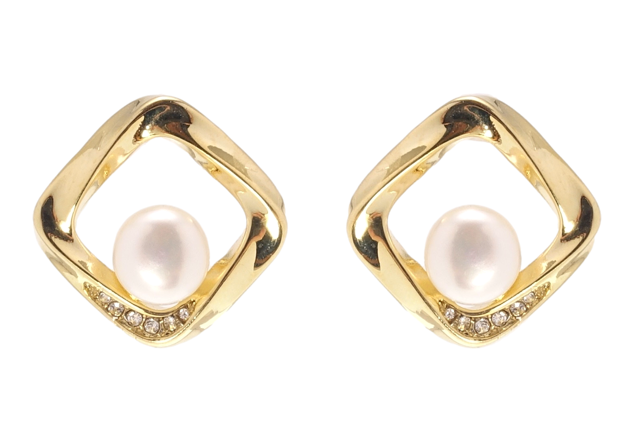 Сережки Xuping QQMM Позолота 14K пусети "Ромби з перлинами"