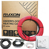 Комплект нагревательный кабель Ryxon HC20, 20 W/m (ø 3.5 мм) + терморегулятор механический Внутренняя изоляция - тефлон (FEP, 200° C), наружная изоляция - поливинилхлорид (PVC, 105° C), от 11,0 м² до 13,8 м² (2200 Вт)