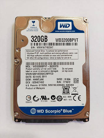 Б/В Жорсткий диск HDD Western Digital Blue WD3200BPVT 320GB 5400rpm 8MB 2.5" SATAII, фото 1