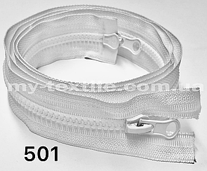 Блискавка тракторна 110 см Тип 5 <Косий зуб> два бігунки Білий