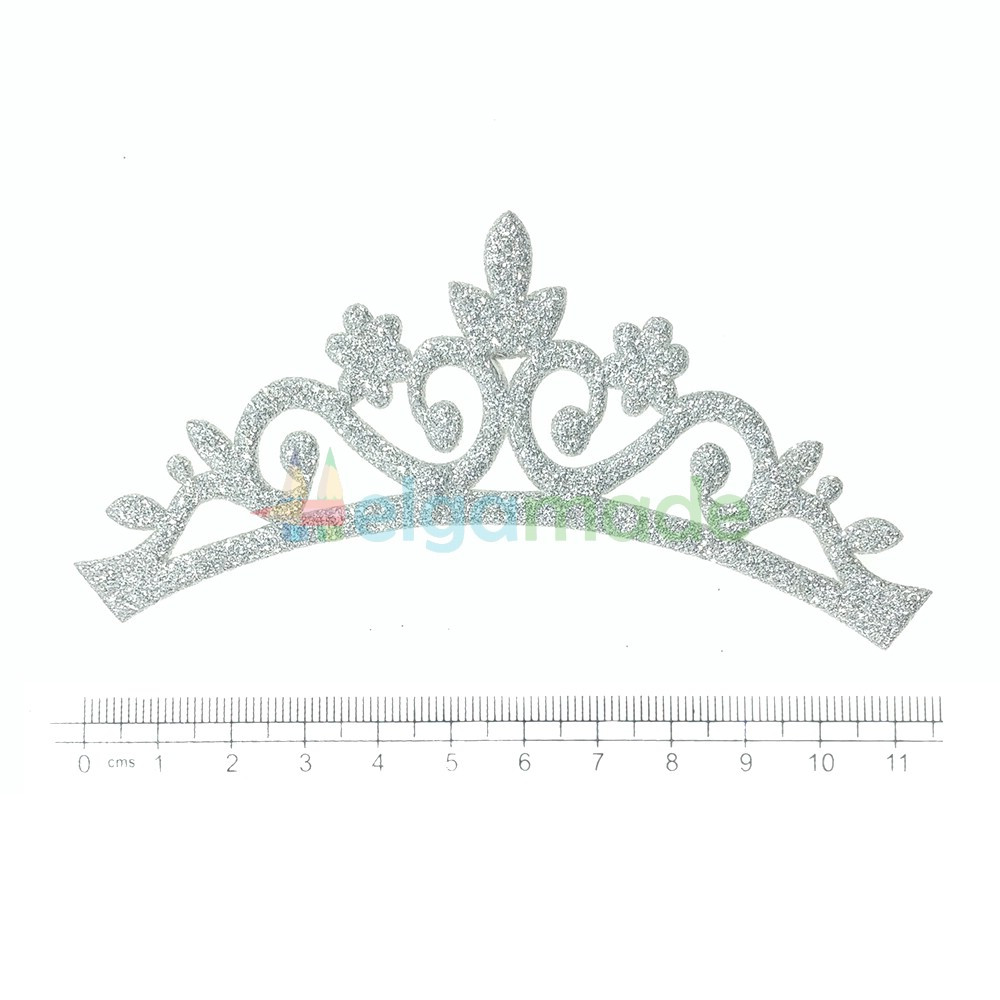 Аплікація з блискітками КОРОНА АЖУРНА СРІБЛО, 12х6 см