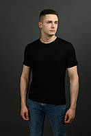 Мужская футболка, 95% хлопок, черная однотонная, арт. 031