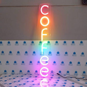 Вивіска Coffee неонова led neon різнокольорова 650х100мм з контролером