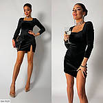 Коктейльное велюровое короткое платье по фигурке с разрезом, 42-44, 44-46, черный, электрик, изумруд, фото 3