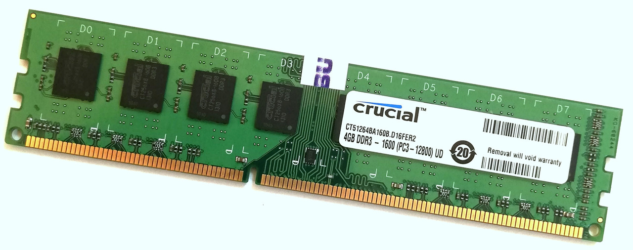 Оперативна пам'ять Crucial DDR3 4Gb 1600MHz PC3-12800U 2Rx8 CL11 (CT51264BA160B.D16FER2) Б/В