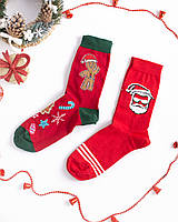 Набор новогодних  носков с принтами "Santa, Печеньки" Красные