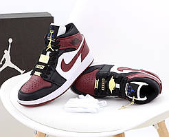 Баскетбольні високі кросівки Nike Air Jordan Retro 1 Black White Gold (Найк Джордан чорно-золоті 36-45)