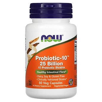 Пробіотики 25 млрд Now Foods Probiotic-10™ 25 Billion 50 вегетаріанських капсул