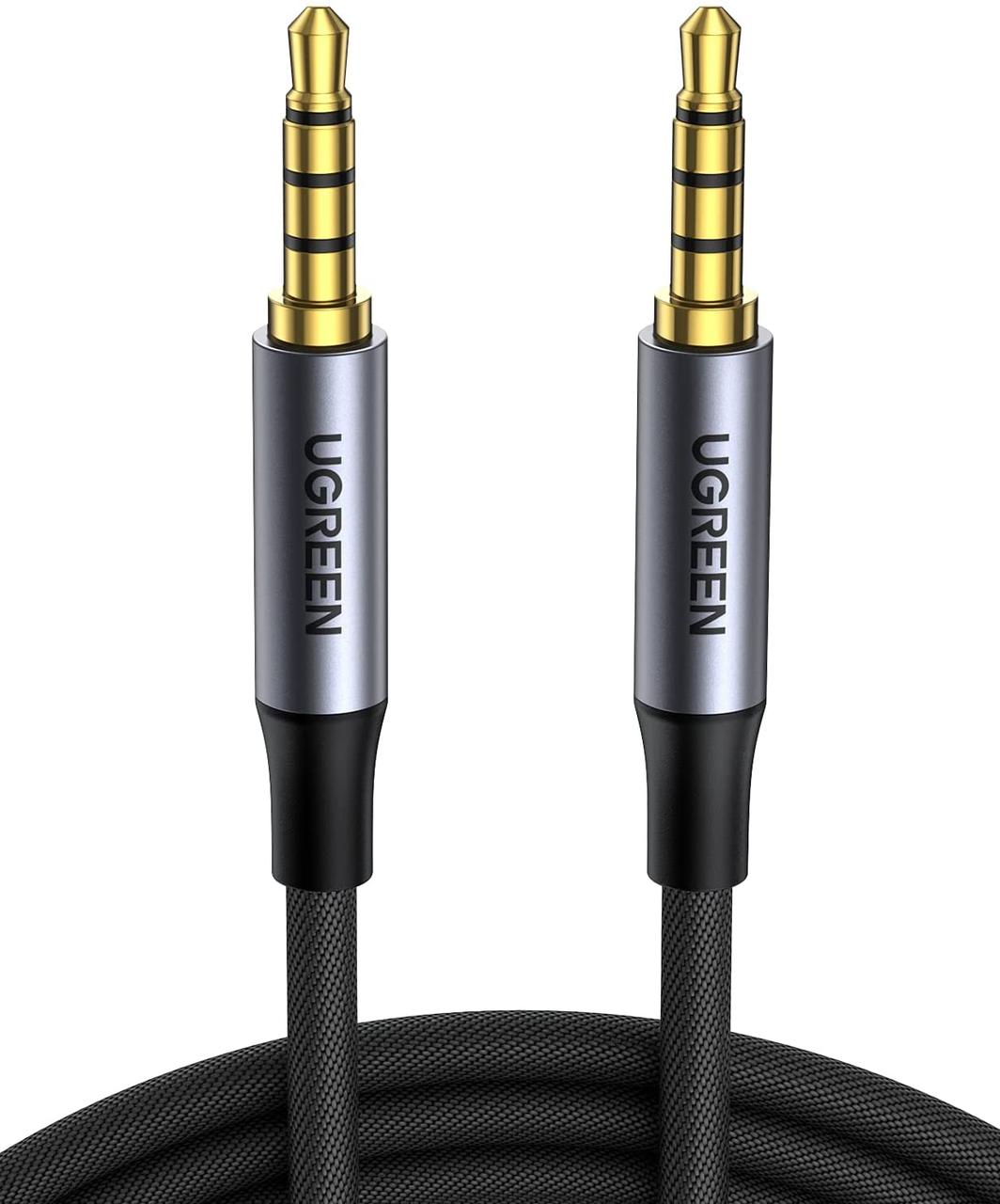 AUX аудіо кабель UGREEN 4 pin 3.5 mm Audio Cable Braided 1 м Black (AV183)