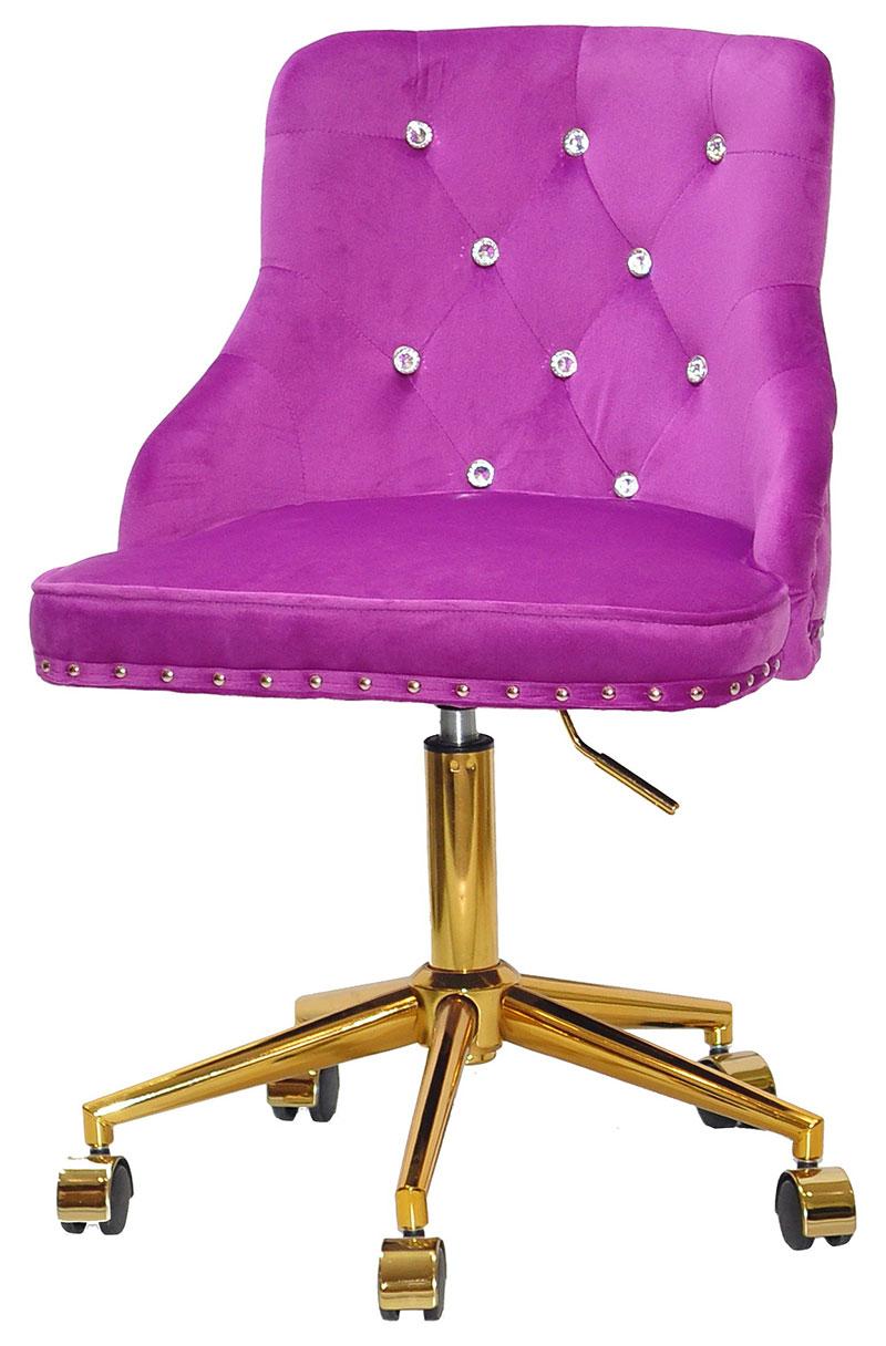 Стілець Olimp SV GD-Modern Office бузковий 1022 велюр зі стразами Swarovski, на золотій хрестовині з колесами, фото 1