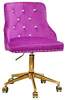 Стілець Olimp SV GD-Modern Office бузковий 1022 велюр зі стразами Swarovski, на золотій хрестовині з колесами, фото 5