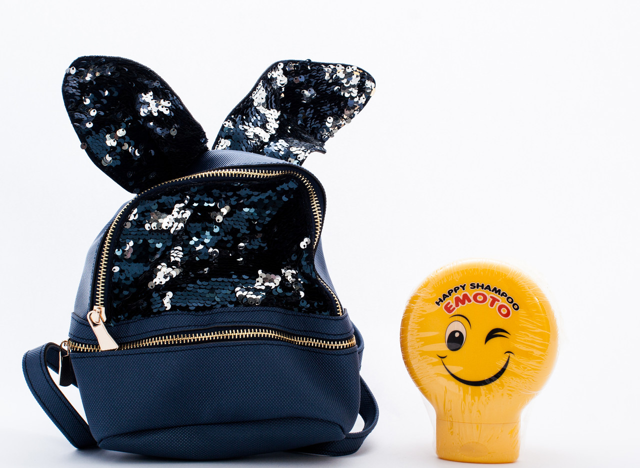 Подарунковий набір Рюкзак Синій дитячий зайчик (шампунь, губка), фото 1